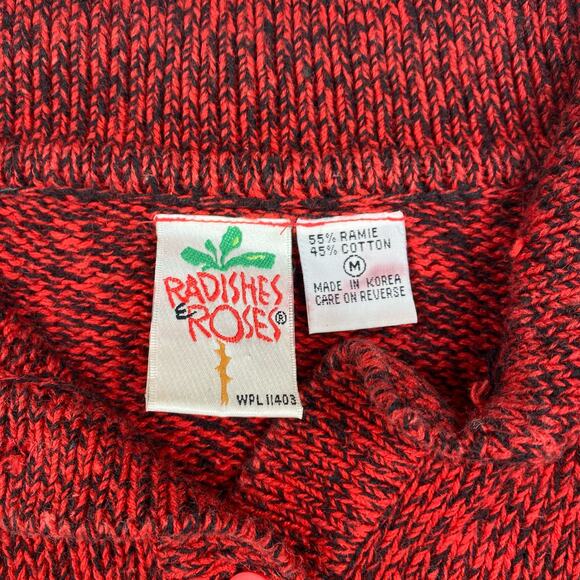Vintage Radishes Roses Sweater Size Medium Red Cotton Pullover Collar Buttons - Picture 3 of 8